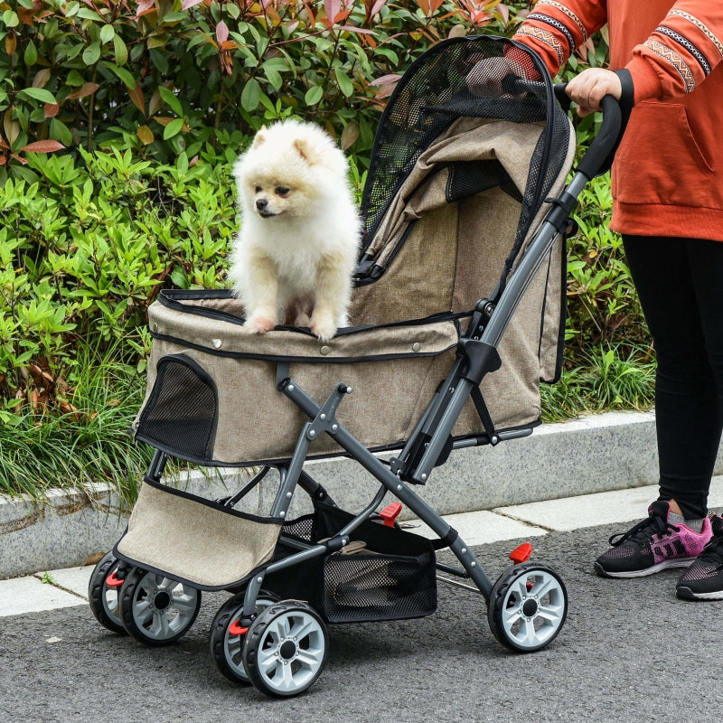 Cochecito de viaje plegable para mascotas con asa reversible 