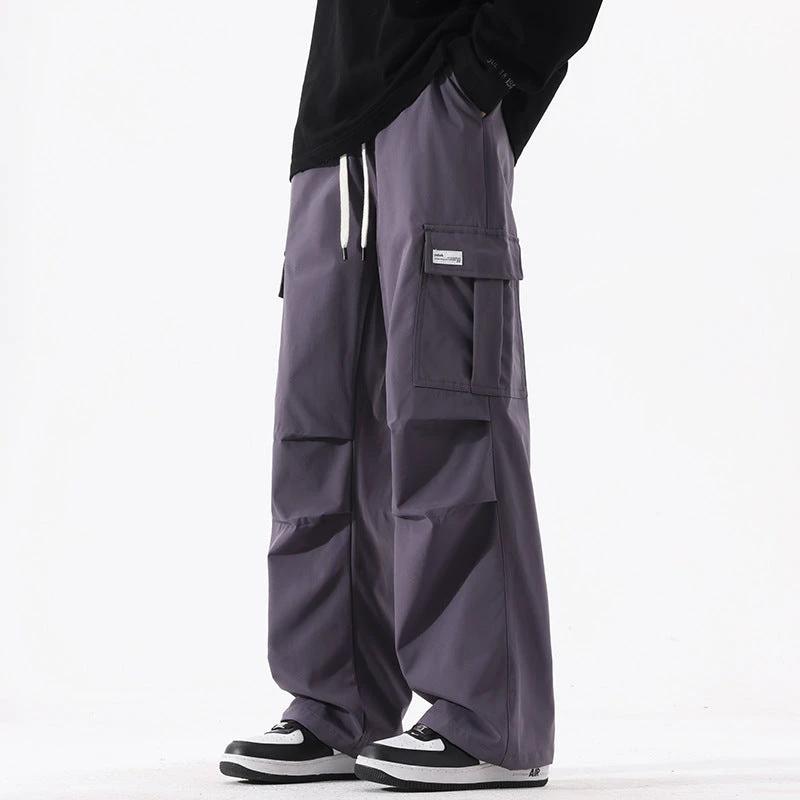 Pantalones cargo rectos plisados ​​de estilo retro de calle alta