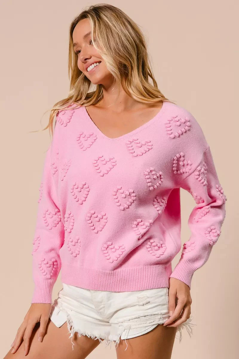 Top de punto con cuello en V y pompón de corazón de San Valentín de BiBi