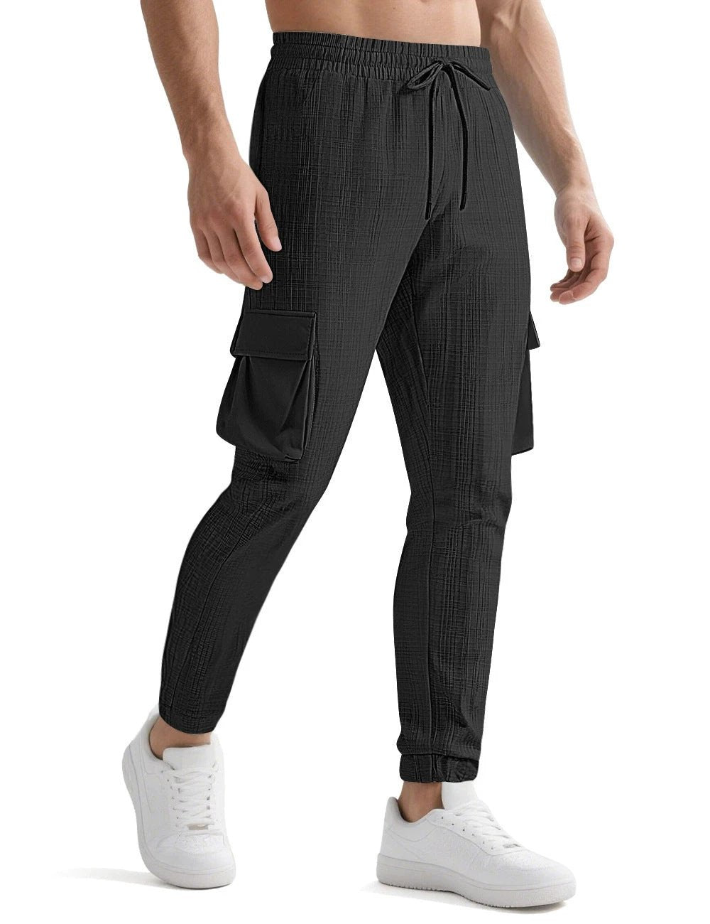 Pantalones deportivos casuales de moda con cordón y múltiples bolsillos para hombre