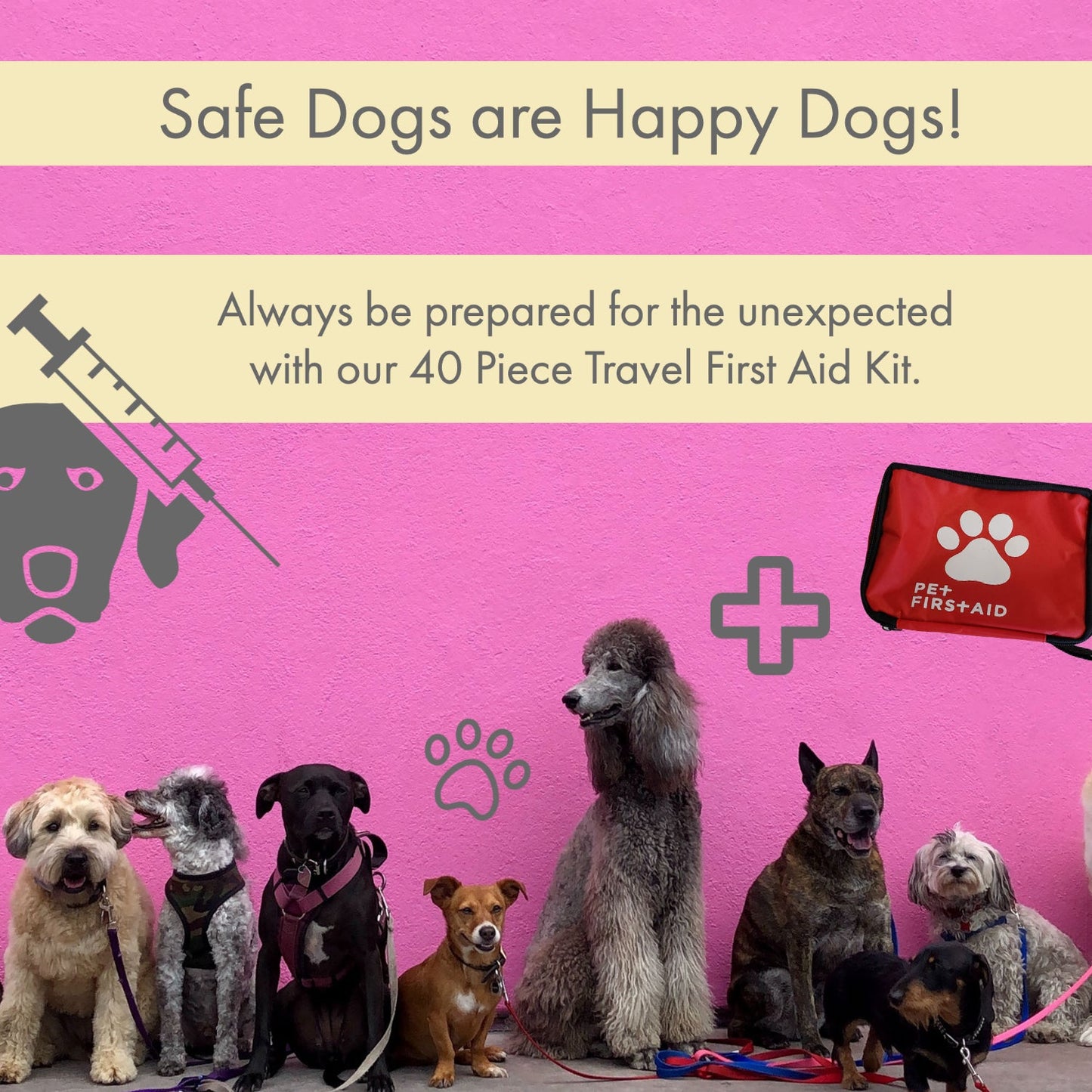 Kit completo de primeros auxilios para mascotas de 40 piezas para emergencias, seguridad y aventuras.