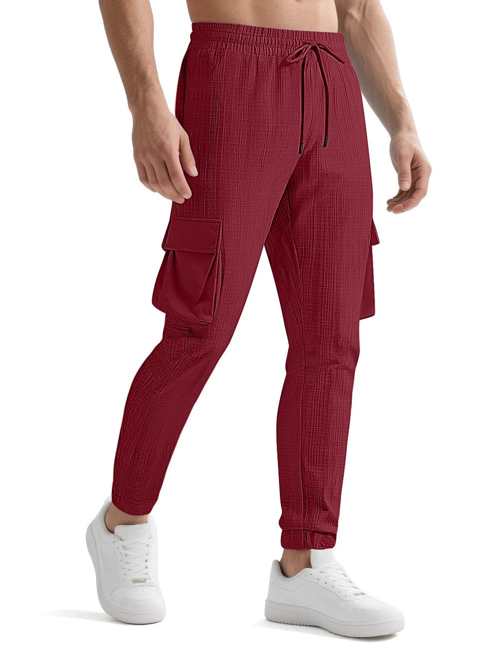 Pantalones deportivos casuales de moda con cordón y múltiples bolsillos para hombre
