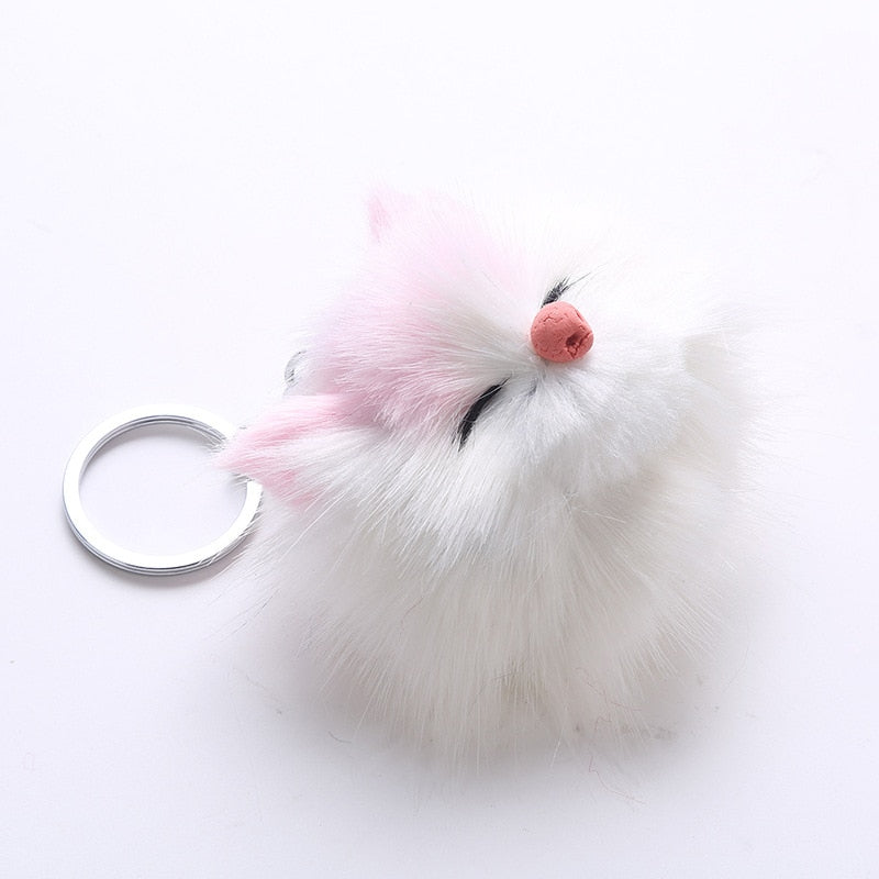 Cute Sleeping Smile Cat Pompom Keychain