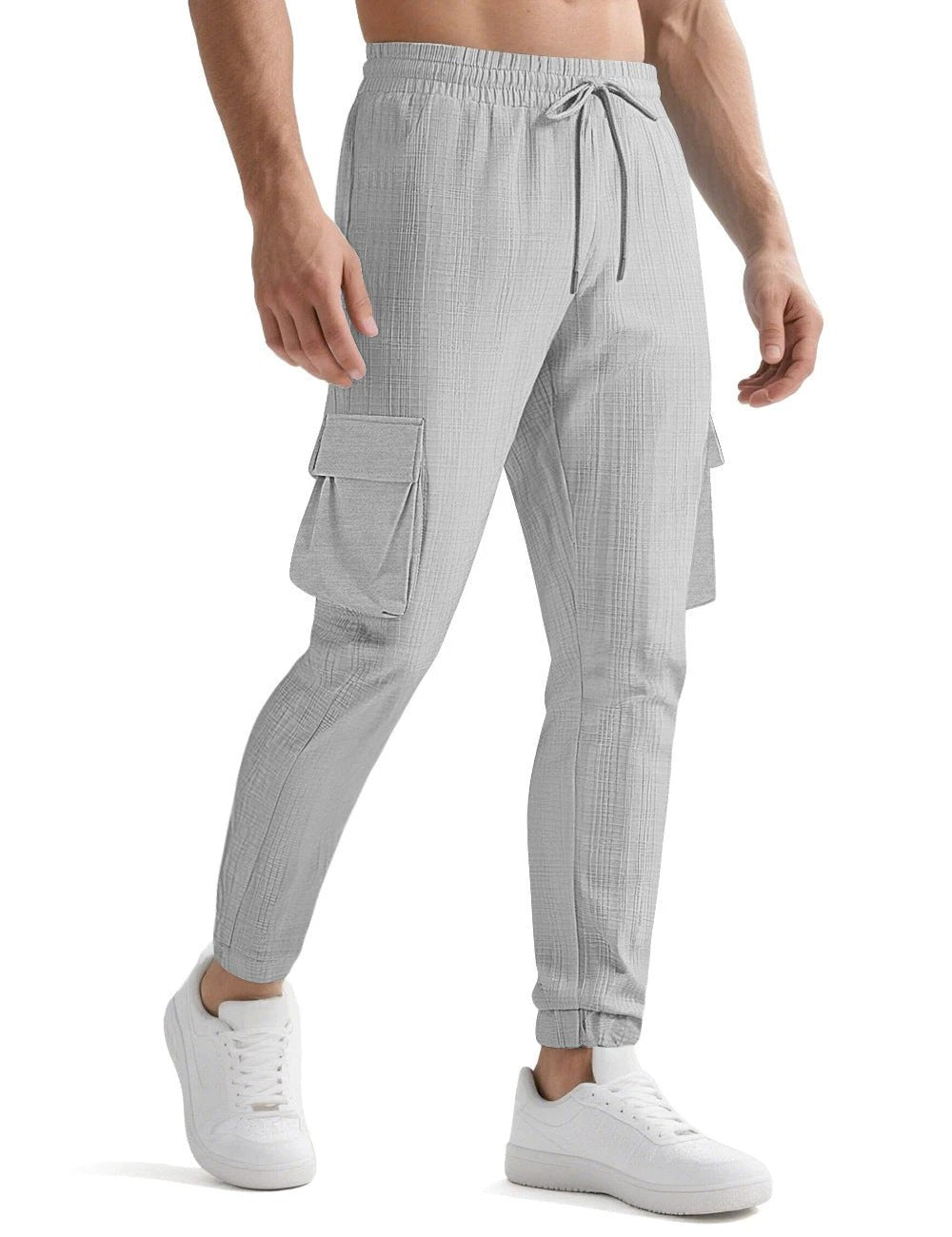 Pantalones deportivos casuales de moda con cordón y múltiples bolsillos para hombre