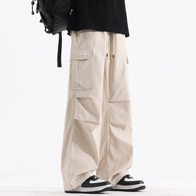 Pantalones cargo rectos plisados ​​de estilo retro de calle alta