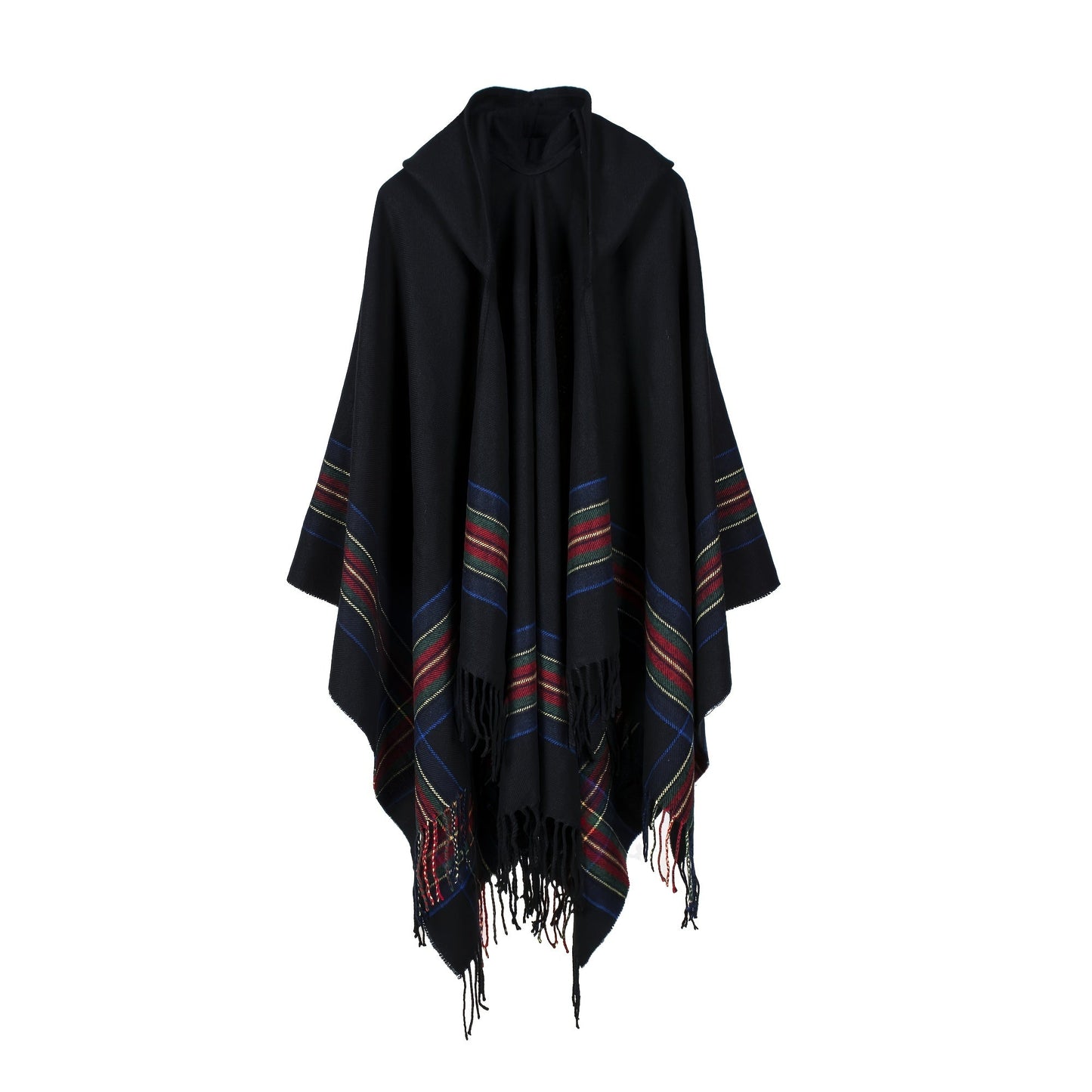 Cárdigan escocés extragrande con capucha - Chal de rayas de moda con borlas de lujo - Acogedor, resistente al viento y al frío para exteriores en otoño e invierno - Una manta de felpa tipo chal.