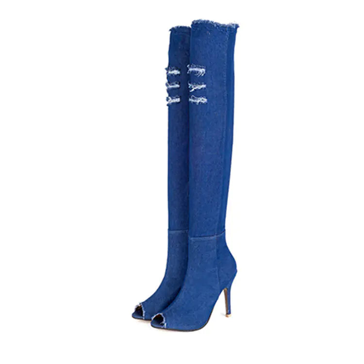 Botas vaqueras de caña alta con diseño de boca de pez y corte ajustado por encima de la rodilla