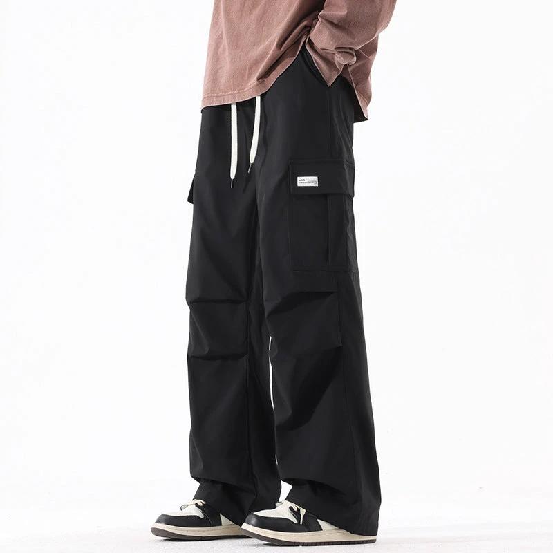 Pantalones cargo rectos plisados ​​de estilo retro de calle alta