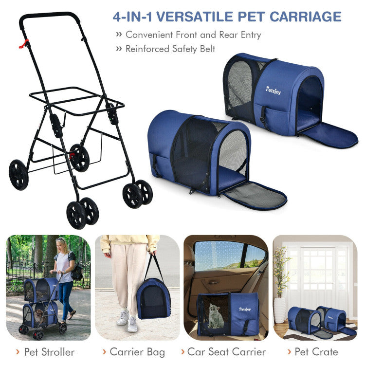 Cochecito doble para mascotas 4 en 1 con portabebés desmontable y carrito de viaje 