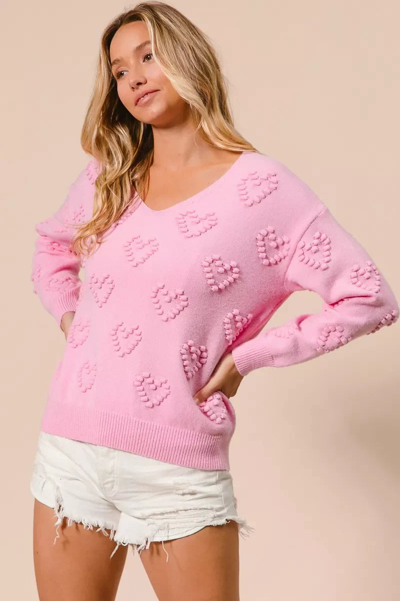 Top de punto con cuello en V y pompón de corazón de San Valentín de BiBi