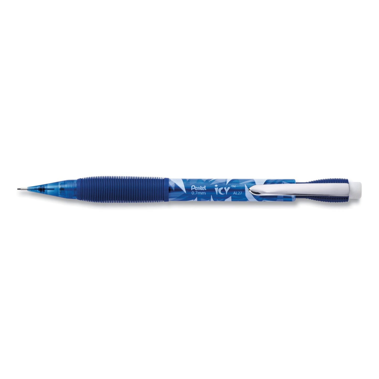 Pentel Icy Mechanical Pencil, 0.7 mm, HB (#2.5), Black Lead, Transparent Blue Barrel, Dozen