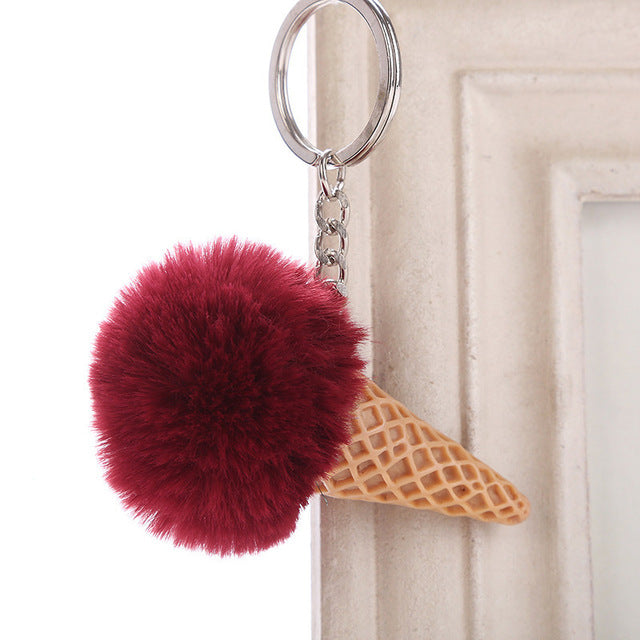 Fur Ball Ice Cream Cone Keychain