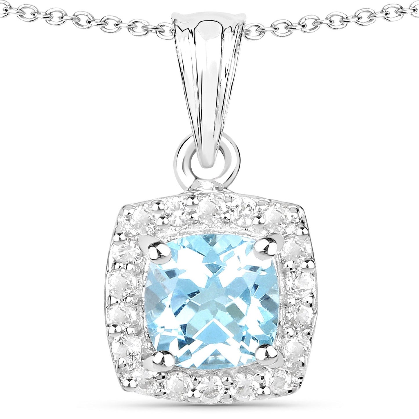 Conjunto de joyas de 3 piezas de plata de ley .925 con topacio azul auténtico y topacio blanco de 4.62 quilates (anillo, pendientes y colgante con cadena)