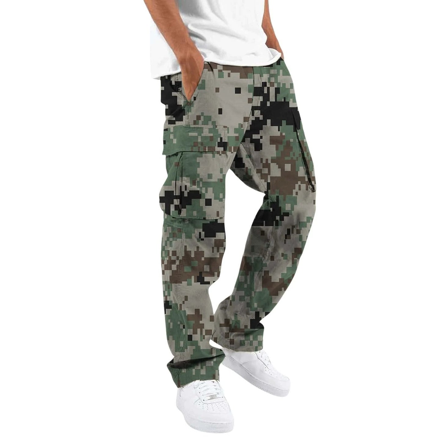 Monos de camuflaje de moda para hombre, estampados, para exteriores, rectos, con cuerda, ropa para hombre, pantalones casuales para hombre