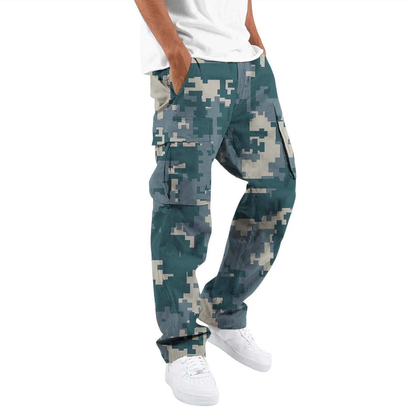 Monos de camuflaje de moda para hombre, estampados, para exteriores, rectos, con cuerda, ropa para hombre, pantalones casuales para hombre