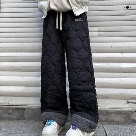 Pantalones de invierno de piel de cordero acolchados de algodón impermeables con parches
