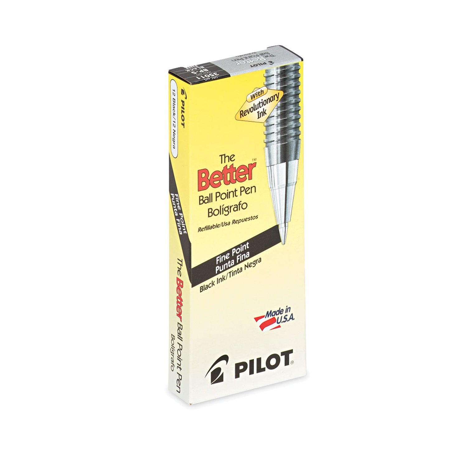 Pilot Better Ballpoint Pen, Stick, Fine 0.7 mm, Black Ink, Smoke Barrel, Dozen