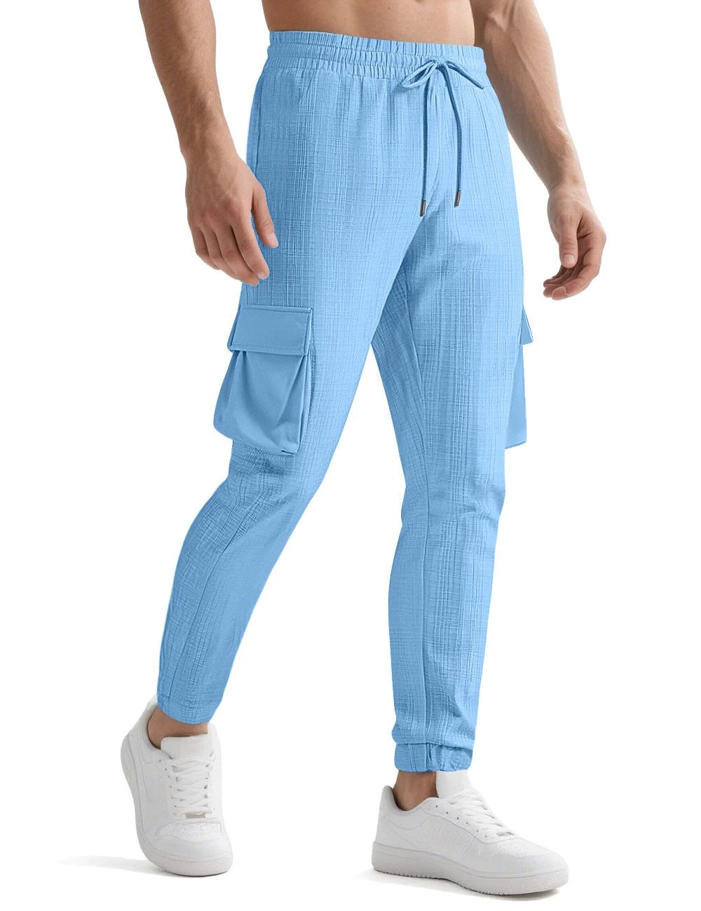 Pantalones deportivos casuales de moda con cordón y múltiples bolsillos para hombre