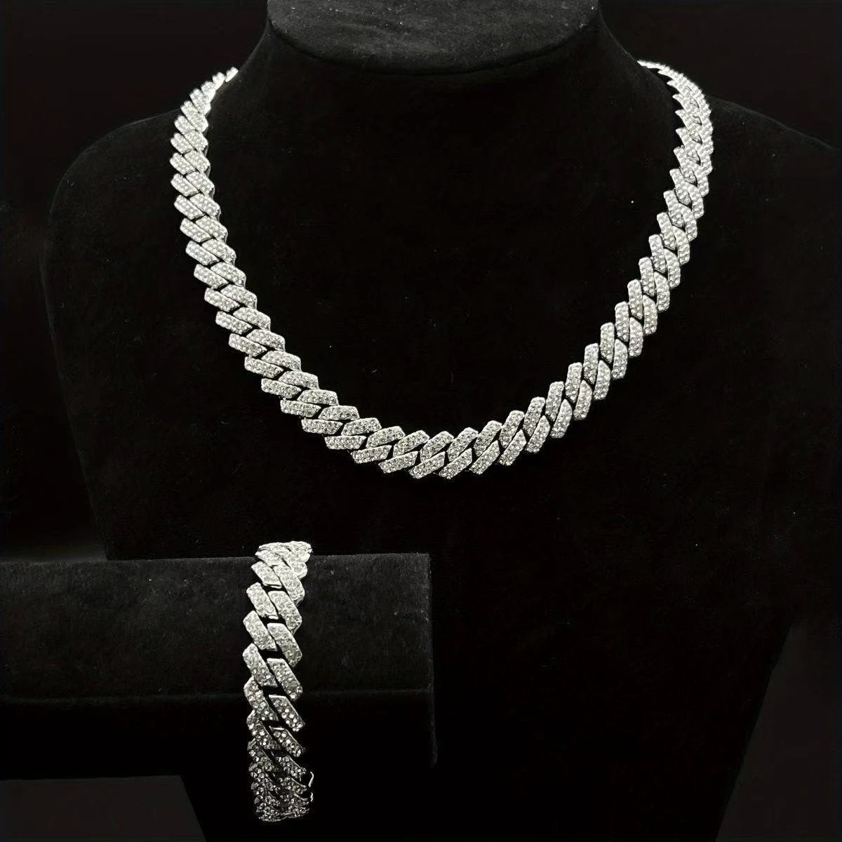 Collar de rombos con incrustaciones de diamantes de 14 mm para hombre