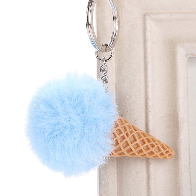 Fur Ball Ice Cream Cone Keychain