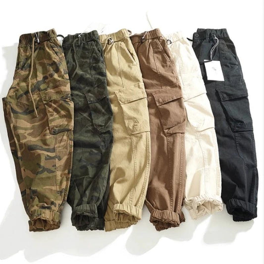 Pantalones cargo holgados, desgastados y elásticos con múltiples bolsillos para hombre