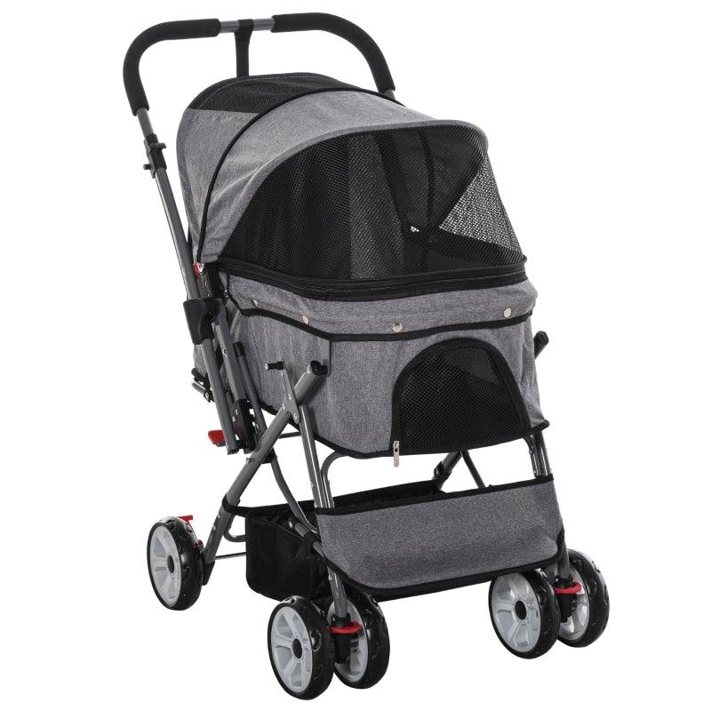 Cochecito de viaje plegable para mascotas con asa reversible 
