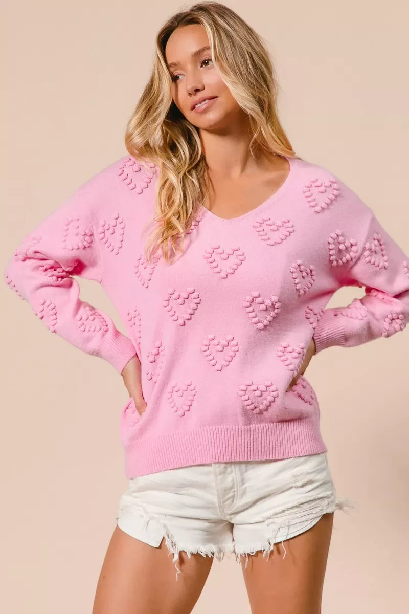Top de punto con cuello en V y pompón de corazón de San Valentín de BiBi