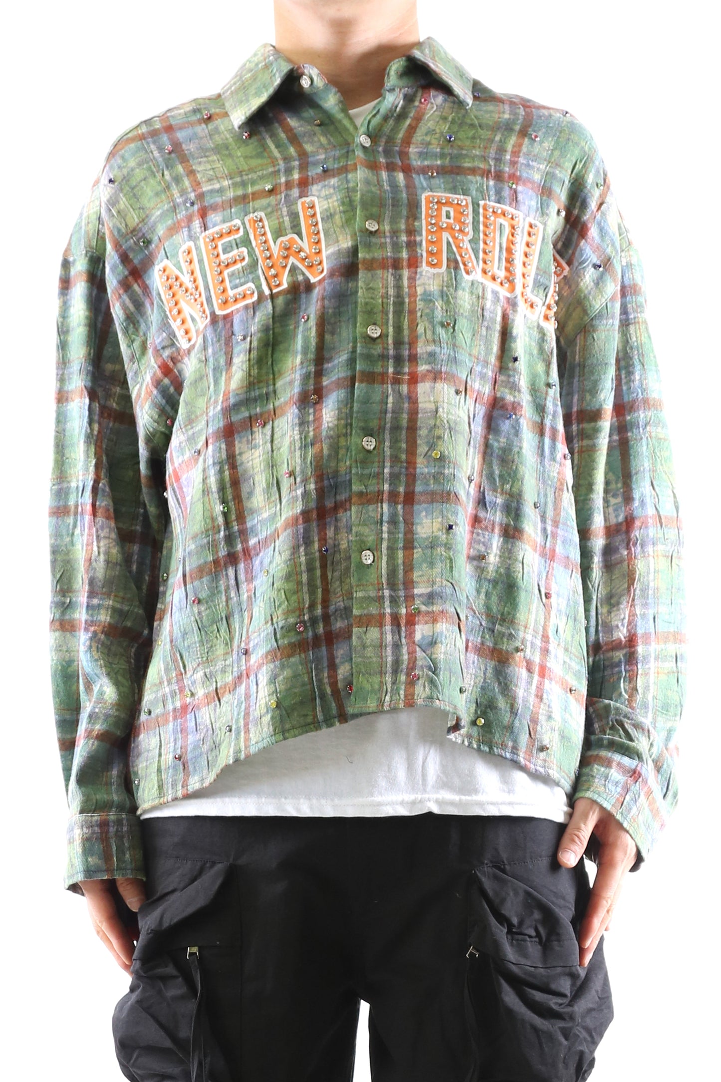 Camisa de manga larga de franela lavada tipo crop top con botones WELD