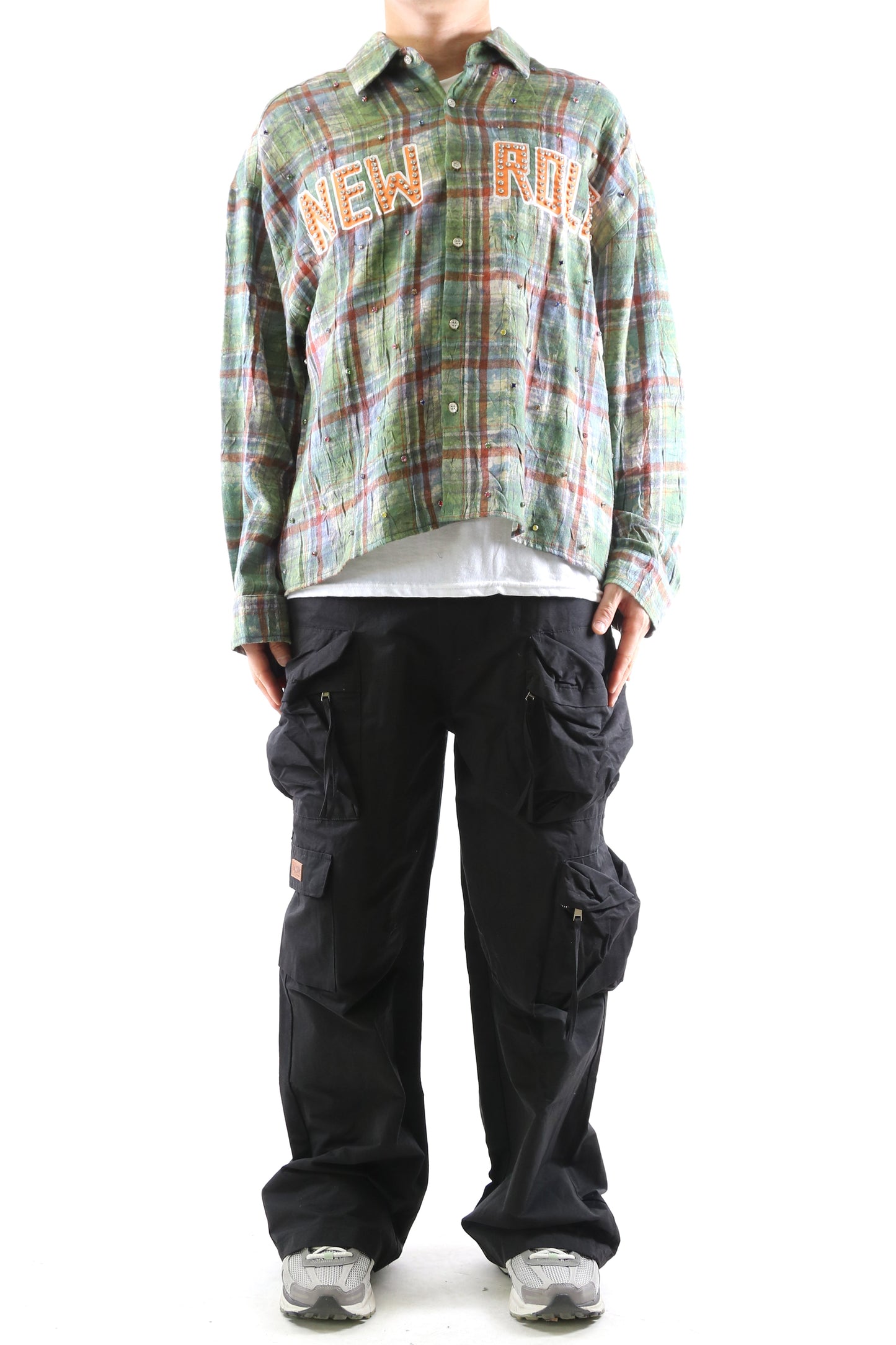 Camisa de manga larga de franela lavada tipo crop top con botones WELD