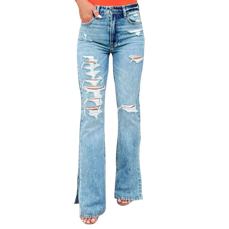 Pantalones vaqueros de mujer de cintura alta, rotos, ligeramente elásticos y divididos
