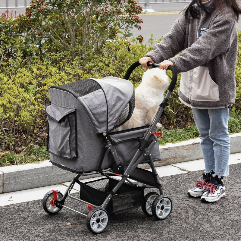 Cochecito de viaje plegable para mascotas con asa reversible 