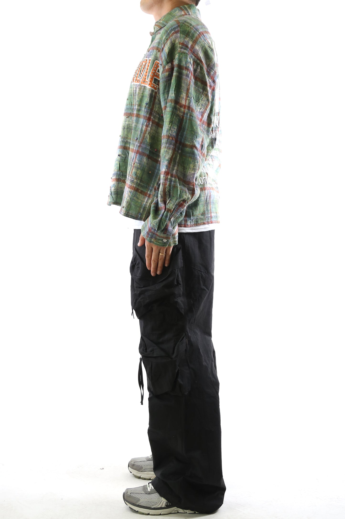 Camisa de manga larga de franela lavada tipo crop top con botones WELD
