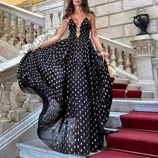Traje de baño de una pieza con estampado de lunares retro en V profundo
