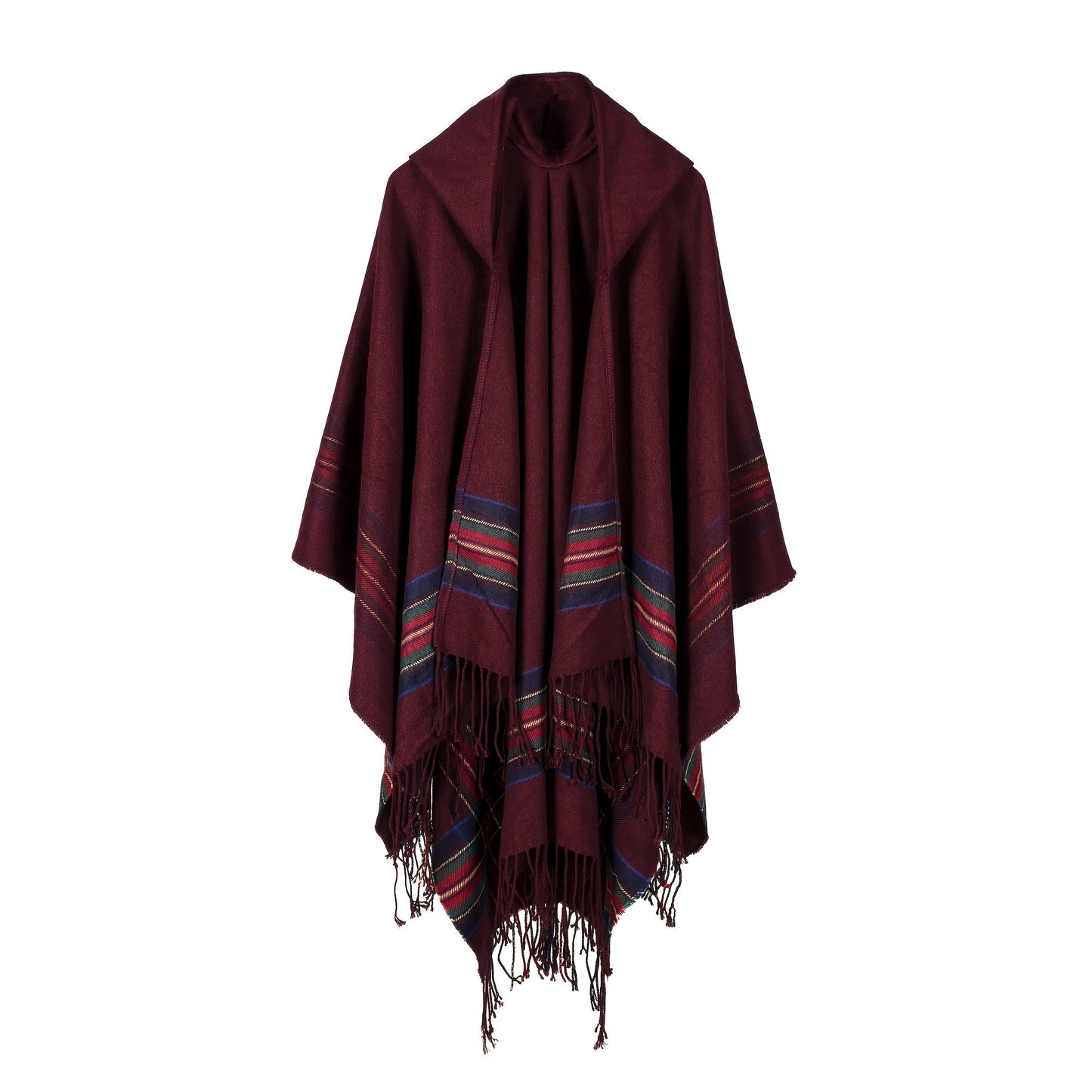 Cárdigan escocés extragrande con capucha - Chal de rayas de moda con borlas de lujo - Acogedor, resistente al viento y al frío para exteriores en otoño e invierno - Una manta de felpa tipo chal.