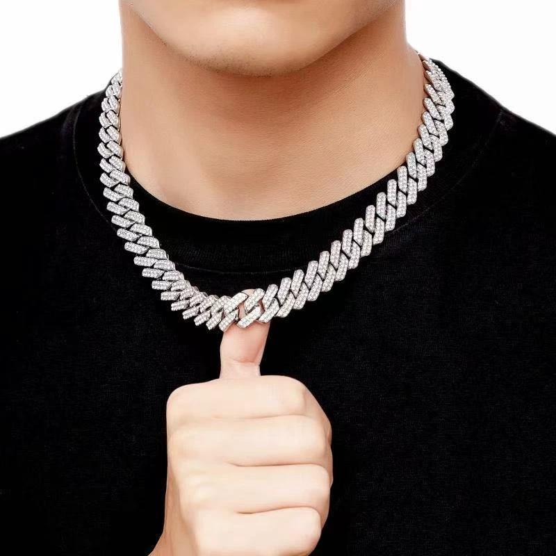 Collar de rombos con incrustaciones de diamantes de 14 mm para hombre