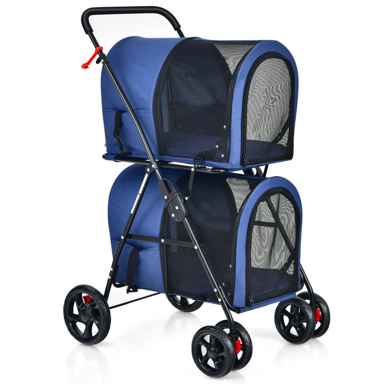 Cochecito doble para mascotas 4 en 1 con portabebés desmontable y carrito de viaje 