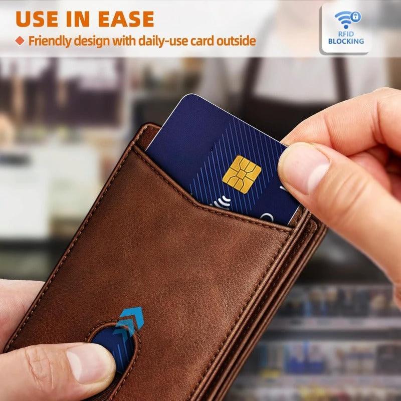 Tarjetero retro antirrobo multifuncional con múltiples ranuras para tarjetas para hombre