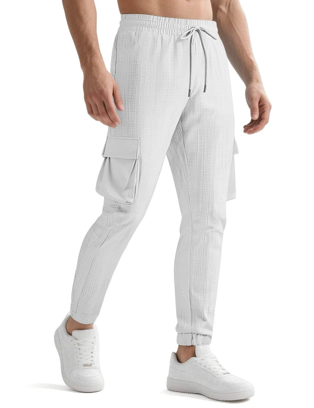 Pantalones deportivos casuales de moda con cordón y múltiples bolsillos para hombre