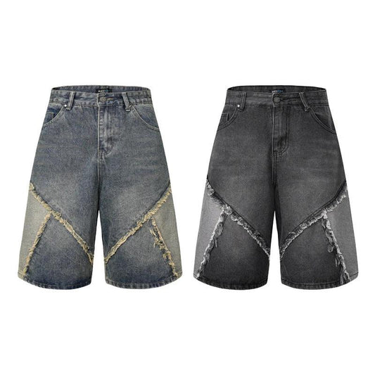 Pantalones cortos vaqueros desgastados con bordes ásperos y deslavados de varios colores, pantalones cortos con personalidad de alta calidad.