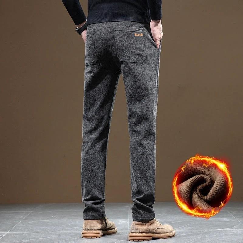 Men's Slim Fit Straight Fleece-lined Thick Business Casual Pants