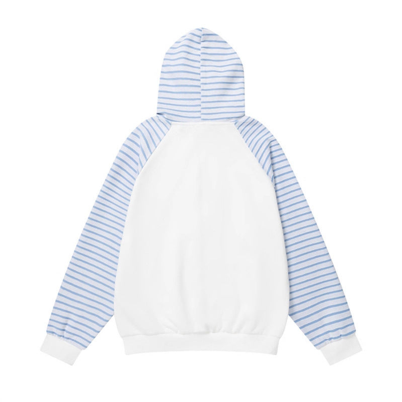 Sudadera con capucha Star Graffiti: Chaqueta tipo cárdigan versátil con patchwork de rayas azules y blancas