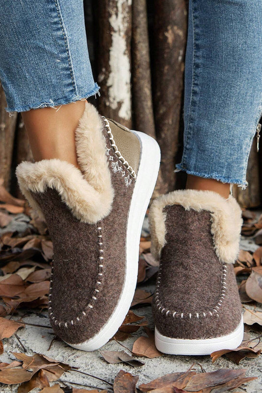 Anna Suede Stitching Plush Lined Anklet Boots-0