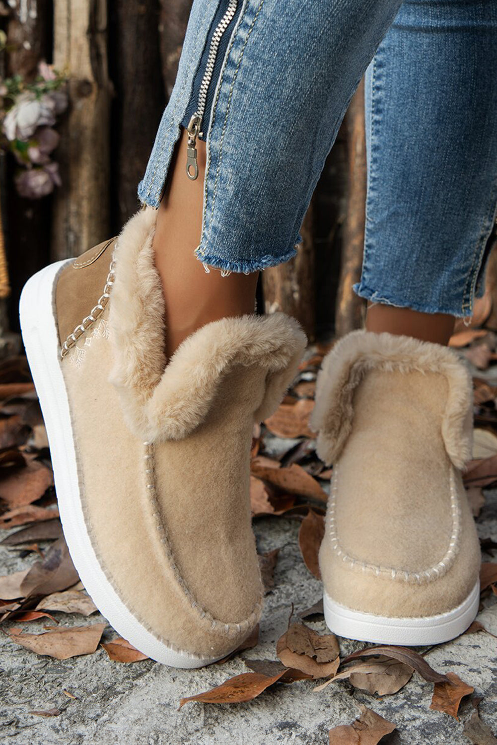 Anna Suede Stitching Plush Lined Anklet Boots-4