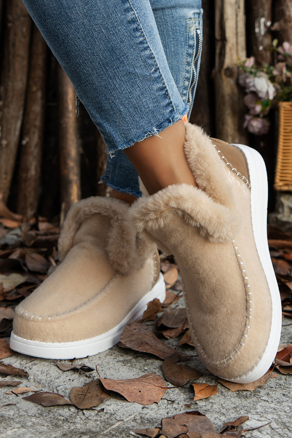 Anna Suede Stitching Plush Lined Anklet Boots-6