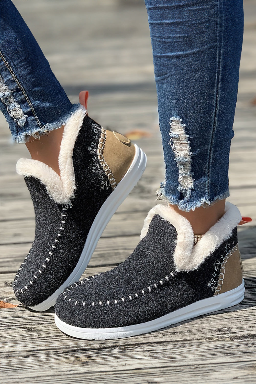 Anna Suede Stitching Plush Lined Anklet Boots-5
