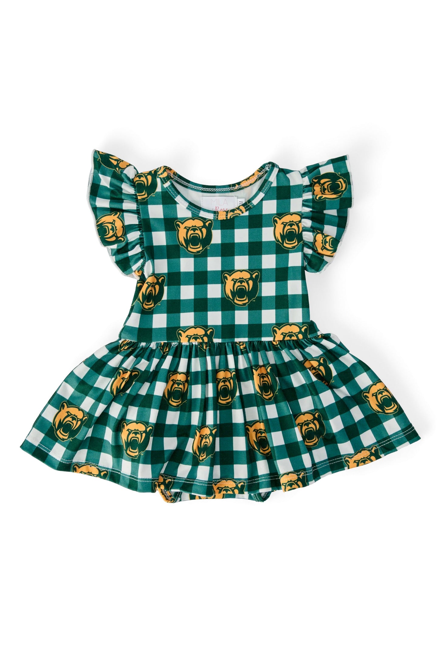 Baylor Plaid Bear S/S Flutter Twirl Bodysuit