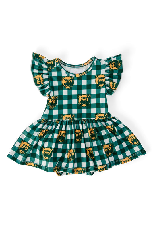 Baylor Plaid Bear S/S Flutter Twirl Bodysuit