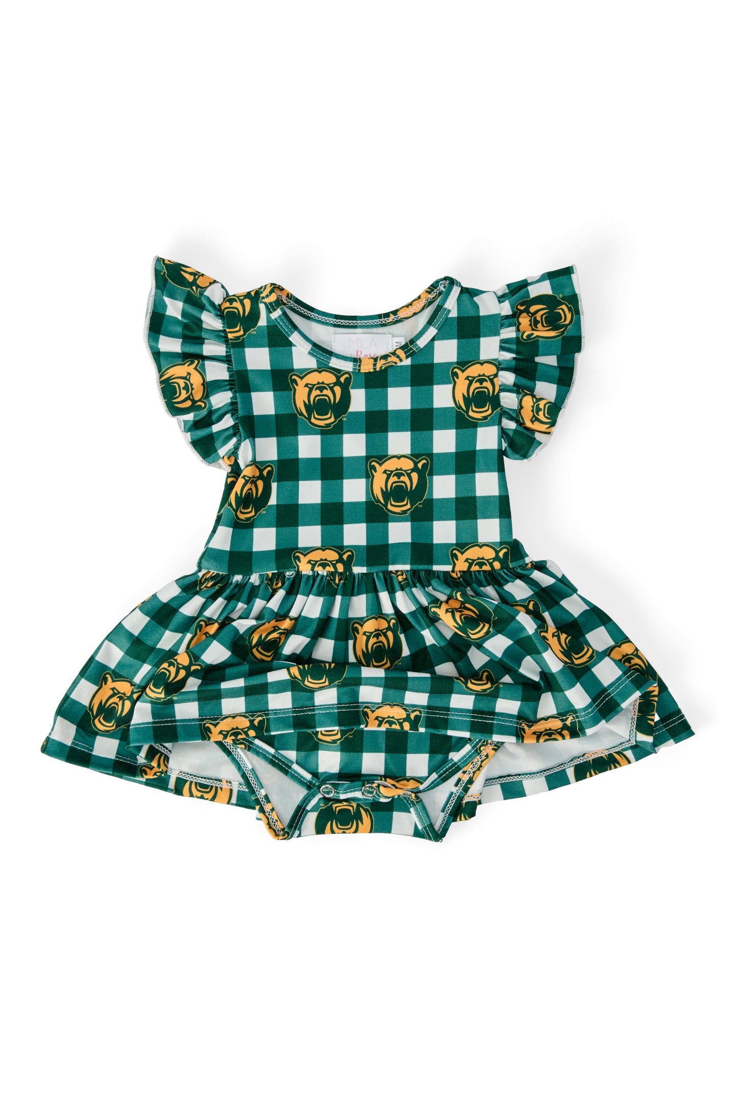Baylor Plaid Bear S/S Flutter Twirl Bodysuit