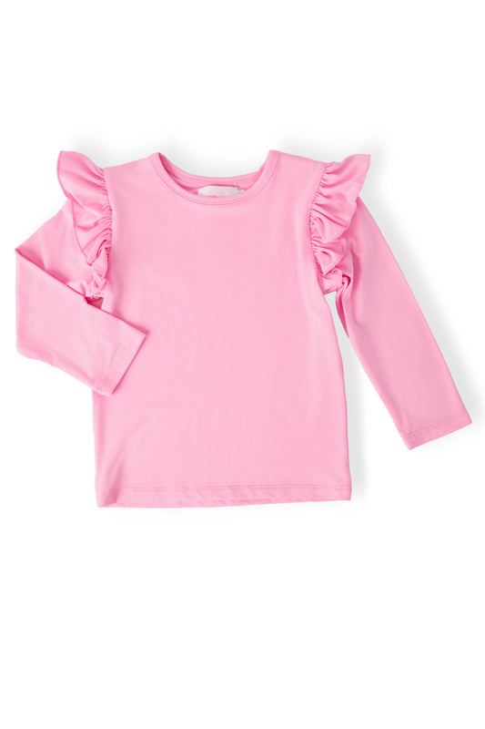 Bubblegum Pink L/S Ruffle Tee
