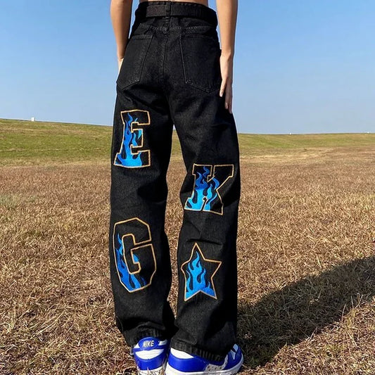Vaqueros de pierna ancha estilo hip hop retro americano para hombre